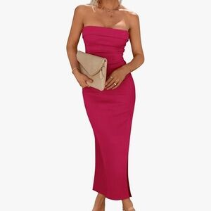 Prettygarden ribbed Pink Strapless Dress
